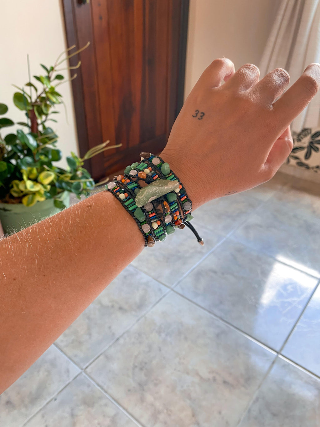 Pulseira 5 voltas | Quartzo Verde + Quartzo Branco